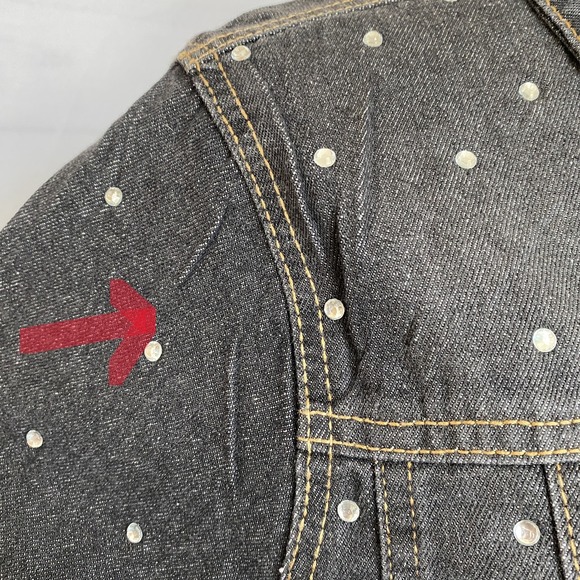 Bebe Rhinestone Denim Jacket Junior Size M Grey Wash Y2K Bling Sparkle Crop NWT - Picture 9 of 14